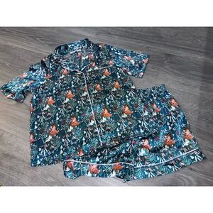 Their Nibs Satin Pajama Lounge Set Shorts Shirt Owl Forest  Design Sz Med